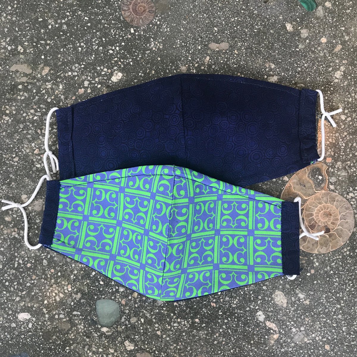 Face Mask 12, for Violists! Green alto clefs on a blue background, double sided, Made by Barbara