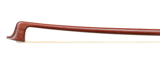 *W.E. Dörfler** violin bow, dark round Pernambuco stick, ebony & nickel mounted frog, Parisian eyes, fancy button, GERMANY, 61.8g