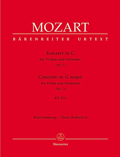 Mozart, W.A. (Mahling): (Score) Concerto in G Major for Violin and Orchestra, No.3, KV 216 urtext (violin, and orchestra) Barenreiter