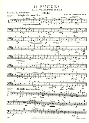 Bach, J.S.: 14 Fugues from the Well-Tempered Clavier, Volume I For string quartet (set of parts)