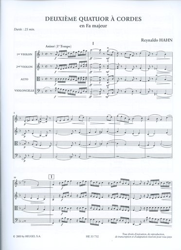 Hahn, Reynaldo: String Quartet No. 2 in F (parts and score)