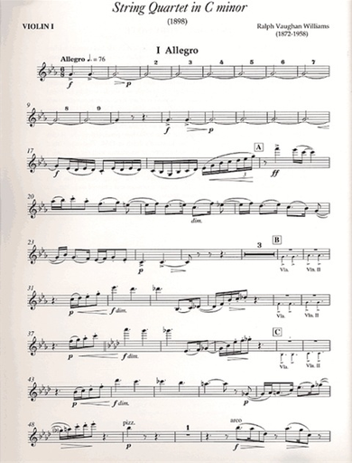 Vaughan Williams: String Quartet in C minor, 1898 (set of parts)