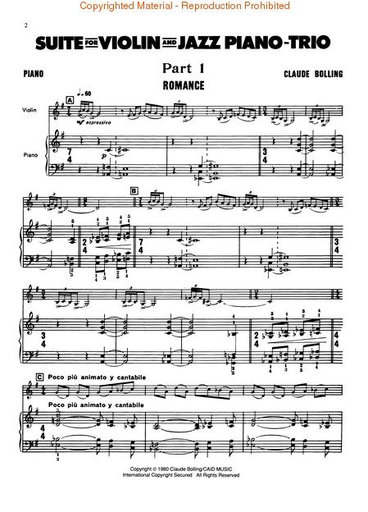 Bolling, C.: Suite for Violin & Jazz Piano (violin, includes bass & drums)