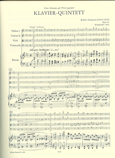 Schumann, R.: Piano Quintet in Eb Major, Op.44 (piano quintet w/ bass) Edition Peters
