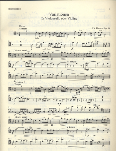 Hummel, J.N.: Variations for Cello or Violin and Piano