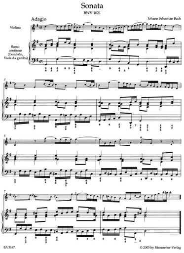 Bach, J.S.: Sonatas in G major, E-minor, Fugue in G minor (BWV 1021, BWV 1023, BWV 1026) Barenreiter