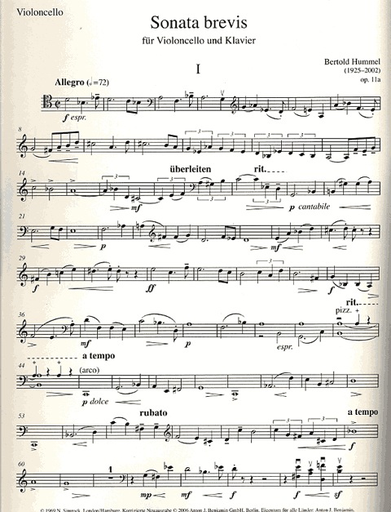 Hummel, B.: Sonata Brevis, Op. 11a (cello & piano)