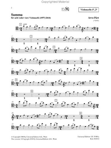 Part, A.: Summa (8 or 4 cellos)