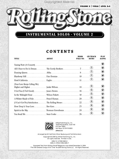 Rolling Stone Magazine: 500 Greatest Songs of All Time V. 2 (viola & cd)