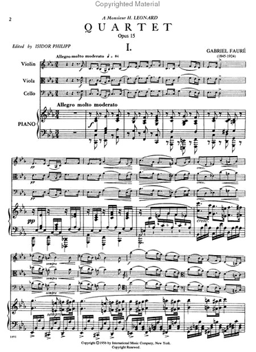 Faure, Gabriel : Quartet No.1 in C minor Op.15 (Piano, Violin, Viola and Cello)