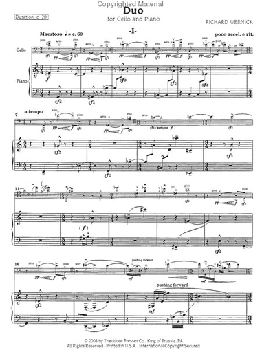 Wernick, Richard: Duo for Cello & Piano