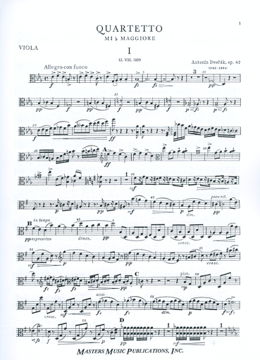 Dvorak, Antonin: Piano Quartet In Eb major Op.87 (violin, viola, cello, piano)