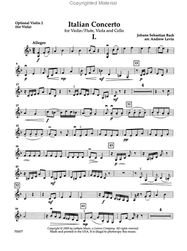Bach, J.S. (Levin): Italian Concerto for String Trio (violin/flute, Viola & cello)