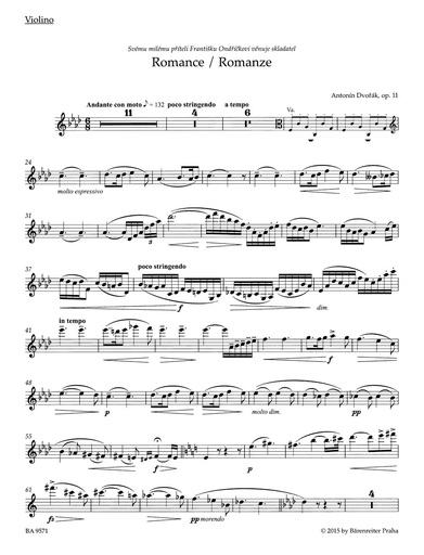 Dvorak, Antonin (Hajek): Romance op. 11 (Violin and Piano) Barenreiter