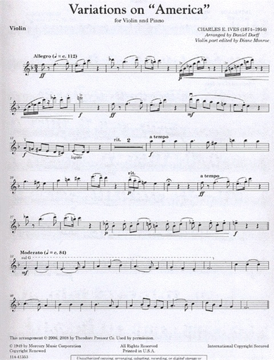 Ives, Charles (Dorff/Monroe): Variations on ''America'' (violin & piano)