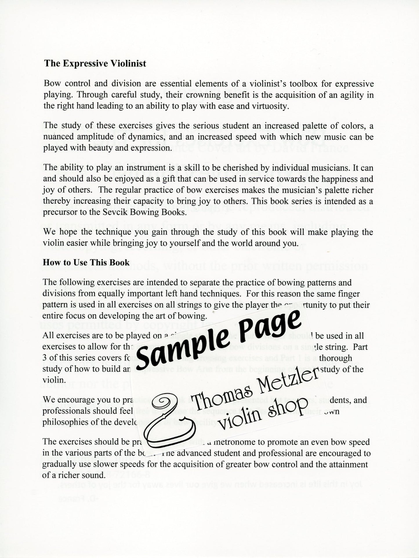 France, David: Bow Exercises for the Expressive Violinist Part 2 (violin) Craddock Road