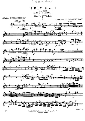 Bach, C.P.E.: Trio No. 1 (violin (flute), viola (clarinet), piano)