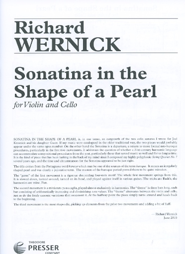 Wernick, Richard: Sonatina in the Shape of a Pearl (violin & cello)