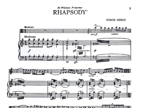 Serly, T.: Rhapsody on Folk Songs Harmonized by Bela Bartok (viola & piano)