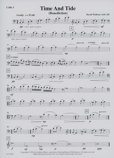 Wolfson, David: Time and Tide (Benediction) for Cello Quartet, score & parts