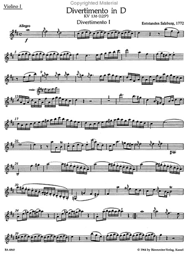 Mozart, W.A. (Fuessl): Three Divertimenti, KV136-138 - URTEXT (string quartet) Barenreiter