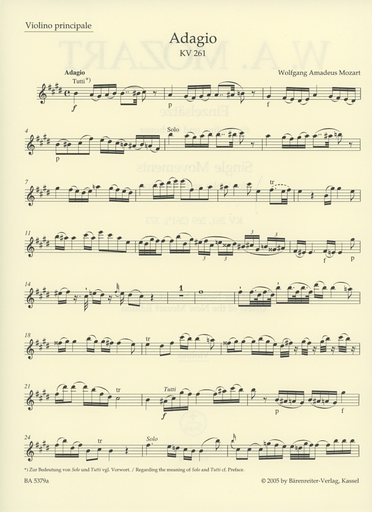 Mozart, W.A. (Mahling): Einzelsatze-Single Movements-K261, 269,373 (Violin and Piano) Barenreiter