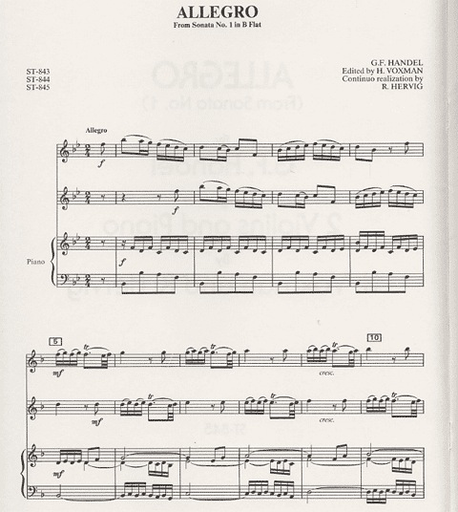 Handel, G.F. (Voxman): Allegro from Sonata #1 (2 violins & piano)