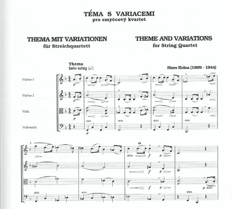 Krasa, Hans: Thema con Variazioni 1935-6 (string quartet) score and parts