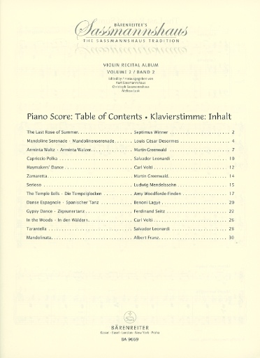 Sassmannshaus, Kurt: Violin Recital Album, Book 2 (violin & piano) Barenreiter