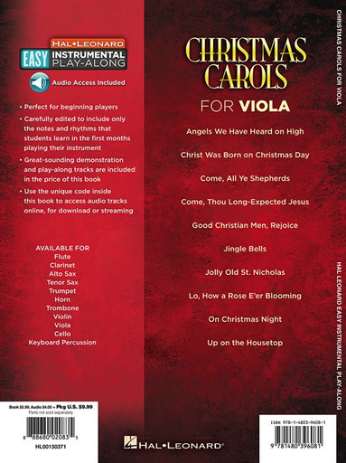 Christmas Carols for Viola-10 Holiday Favorites-Easy Instrumental Play-along (Audio access included)