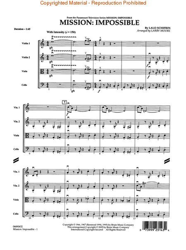Schifrin, Lalo: Mission Impossible-Pops for String Quartet (score and parts)