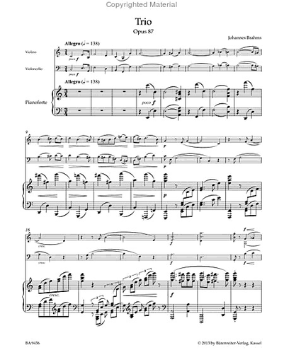 Brahms, J.: Trio in C, Op. 87 (violin, cello, piano) Barenreiter