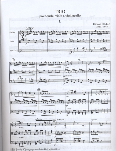 Klein, Gideon: String Trio Terezin, 1944 (violin, Viola, Cello) score & parts
