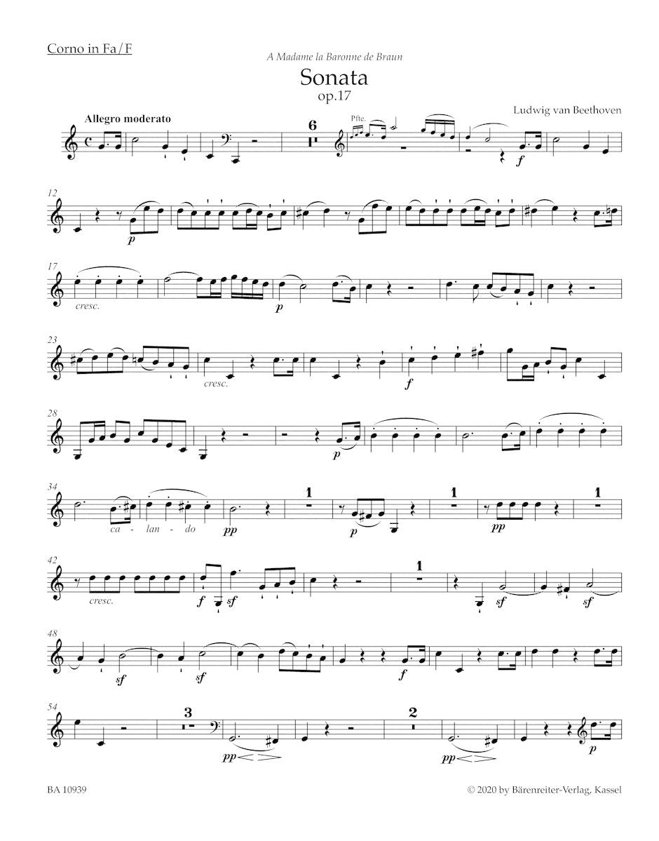 Beethoven, Ludwig van (Del Mar): Sonata for Pianoforte and Horn or Violoncello in F major op. 17, Barenreiter Urtext