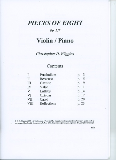 Wiggins, Christopher: Pieces of Eight, op.157 (violin & piano)