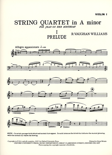 Vaughan Williams: String Quartet in A minor (set of parts)