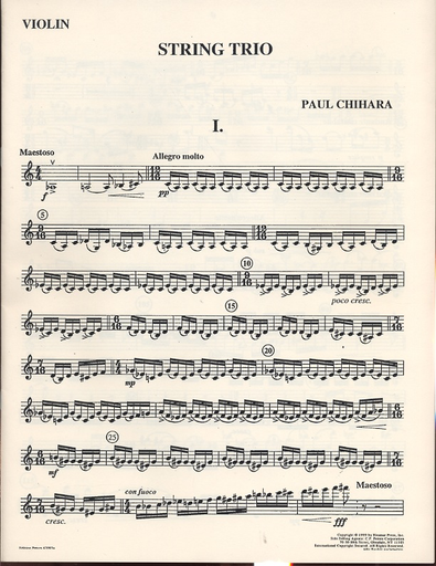Chihara, Paul: String Trio (violin, viola, cello) set of parts