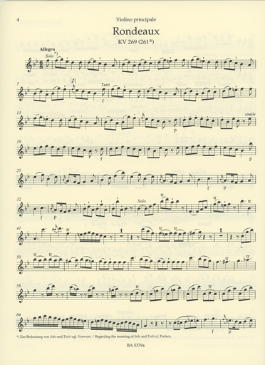 Mozart, W.A. (Mahling): Einzelsatze-Single Movements-K261, 269,373 (Violin and Piano) Barenreiter