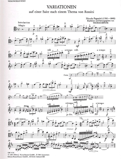 Paganini, Nicolo: Variations on One String ''Moses'' by Rossini (cello & piano)