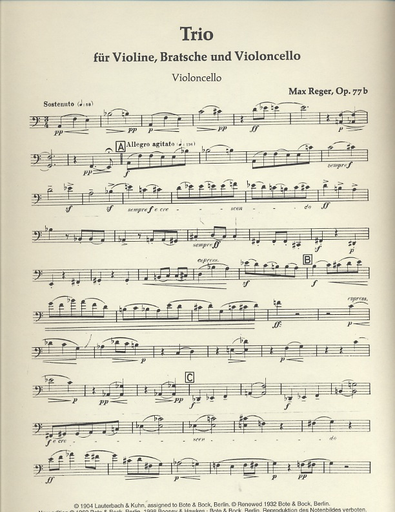 Reger, Max: Trio Op.77b for Violin, Viola & Cello