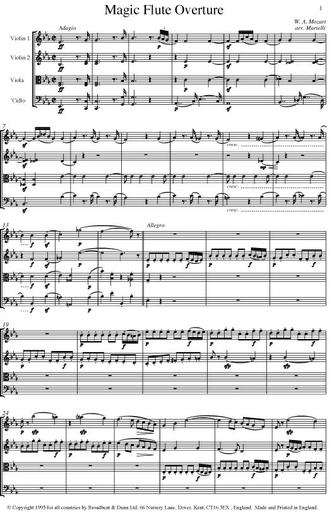 Mozart, W.A. (Martelli): Magic Flute (string quartet)