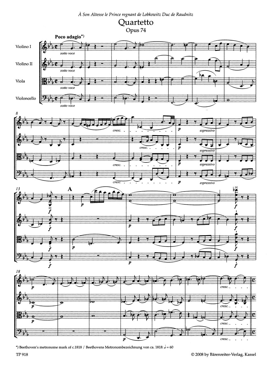 Beethoven (Del Mar): String Quartets, Op. 74 & 95, Urtext (study score) Barenreiter