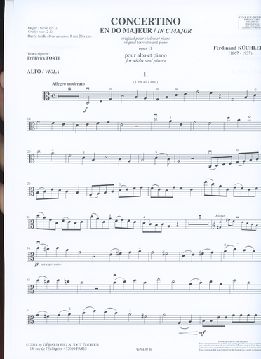 Kuchler: Concertino in G Op. 11 for viola and piano