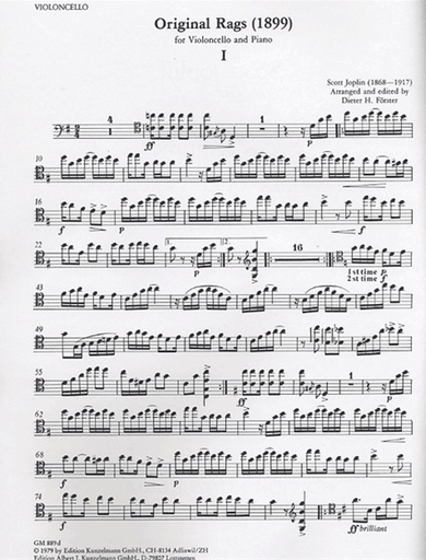 Joplin, Scott: Ragtimes, Vol. 1 (cello or violin and piano)