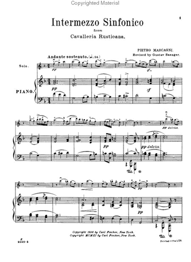 Mascagni, Pietro: Intermezzo Sinfonico from ''Cavalleria Rusticana'' (violin & piano)