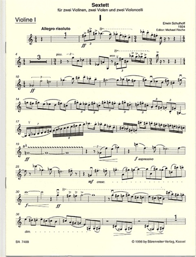 Schulhoff, Erwin: Sextett (1924) (2 violins, 2 violas, 2 cellos) Barenreiter