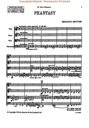 Britten, Benjamin: Phantasy Quartet, Op. 2 for oboe, violin, viola and cello (score)