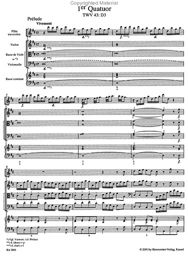 Telemann, G.P.: Paris Quartets Vol.1 (flute, violin, cello, piano) Barenreiter