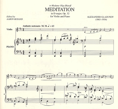Glazunov, Alexander (Rosand): Meditation in D major Op.32 (violin & piano)