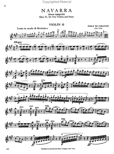 Sarasate, Pablo: Navarra Op.33 (2 violins & piano) IMC